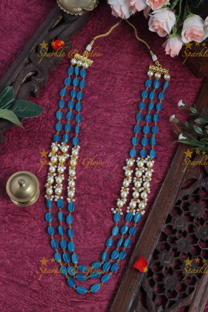 Three Layered Pearl Blue bead Chain - Sparkle and Glow