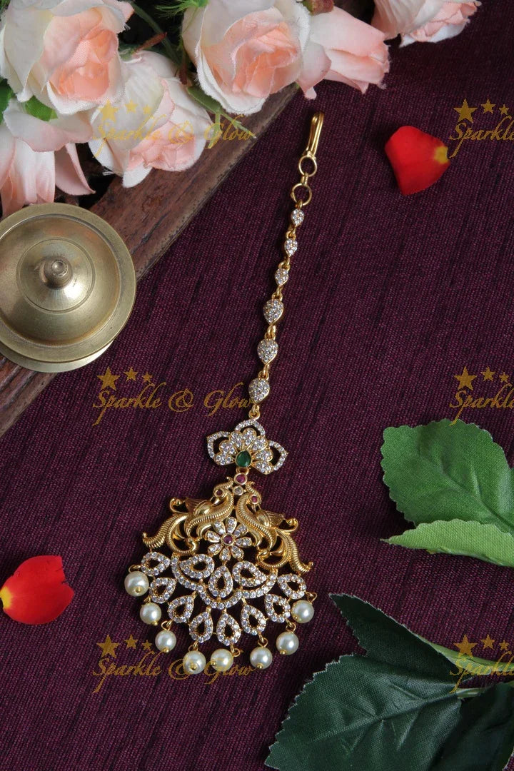 Premimum Matte Floral Peacock Mang Tikka - Sparkle and Glow