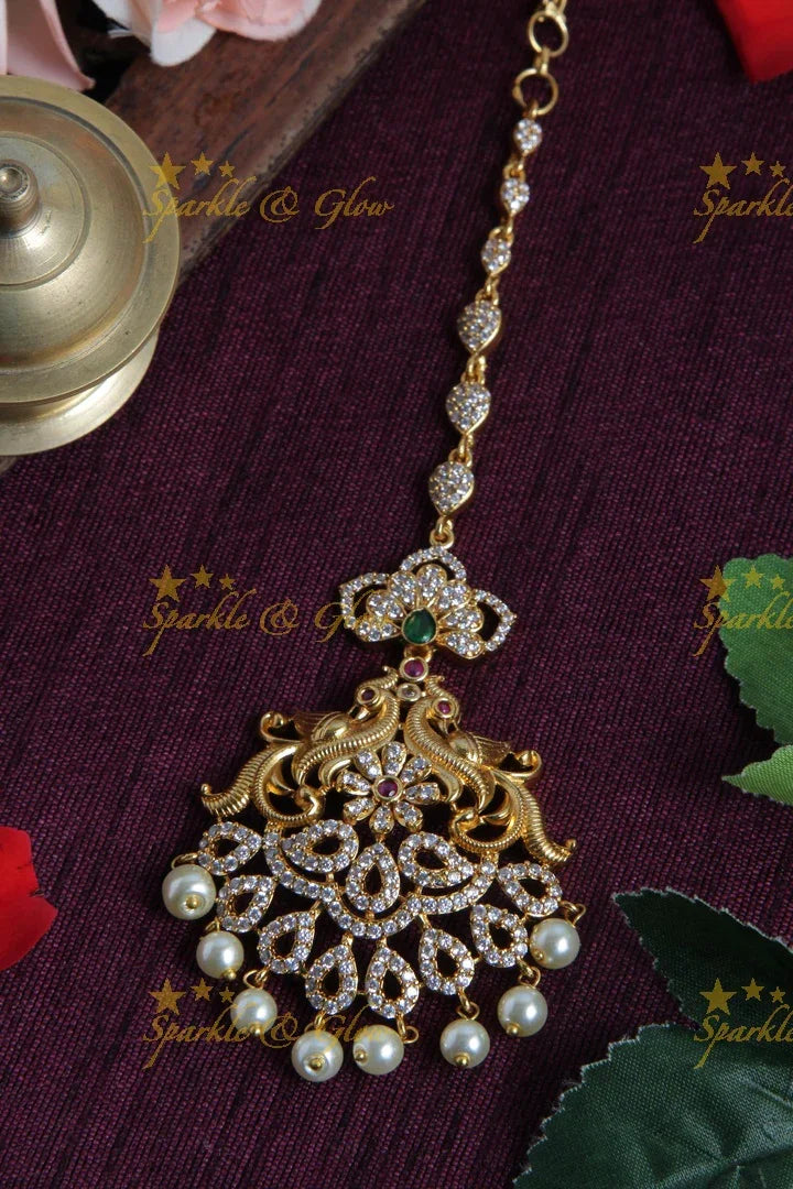 Premimum Matte Floral Peacock Mang Tikka - Sparkle and Glow