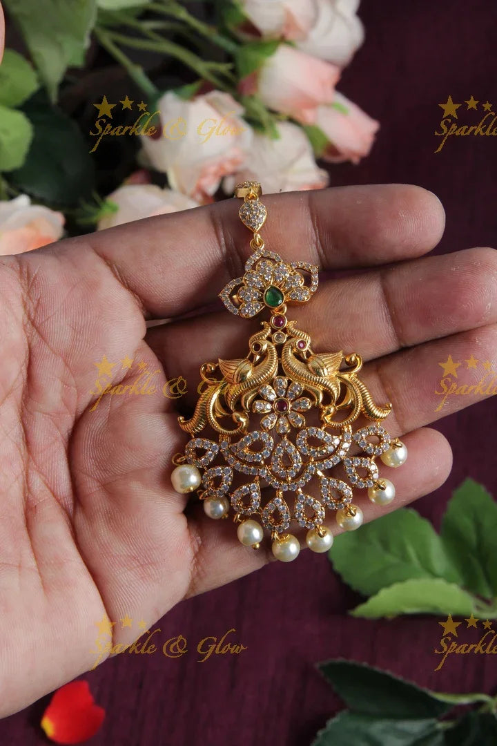 Premimum Matte Floral Peacock Mang Tikka - Sparkle and Glow