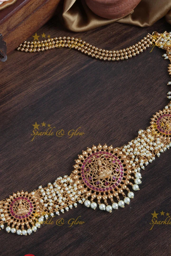 Beautiful Pearl Cluster Statement Lakshmi hipchain - Sparkle and Glow