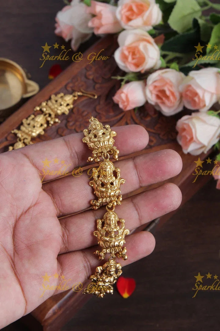 Beautiful Lakshmi Earchain with Gold beads - Sparkle and Glow