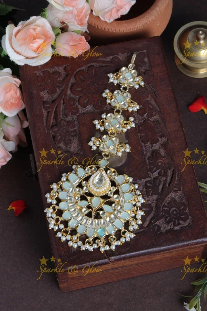 Exclusive Gold Alike Mint Green Maang Tikka - Sparkle and Glow