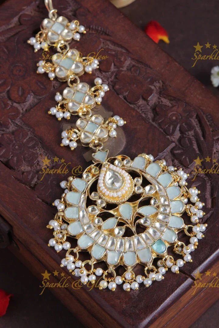 Exclusive Gold Alike Mint Green Maang Tikka - Sparkle and Glow