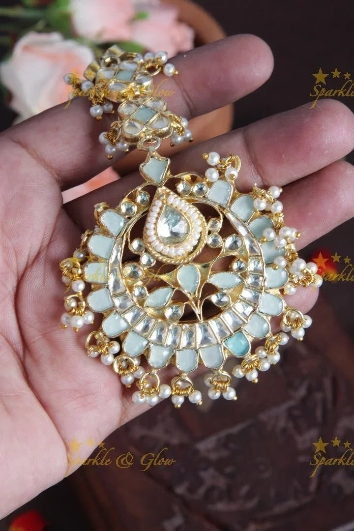 Exclusive Gold Alike Mint Green Maang Tikka - Sparkle and Glow