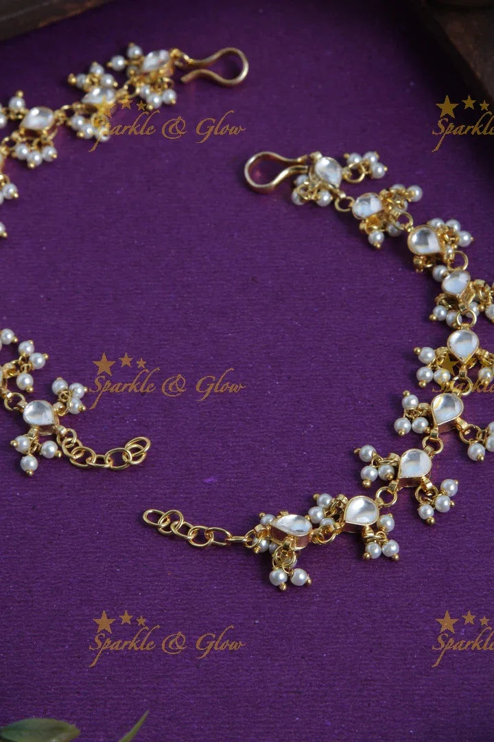 Beautiful Design White Stone Earchain with Pearls - Sparkle and Glow