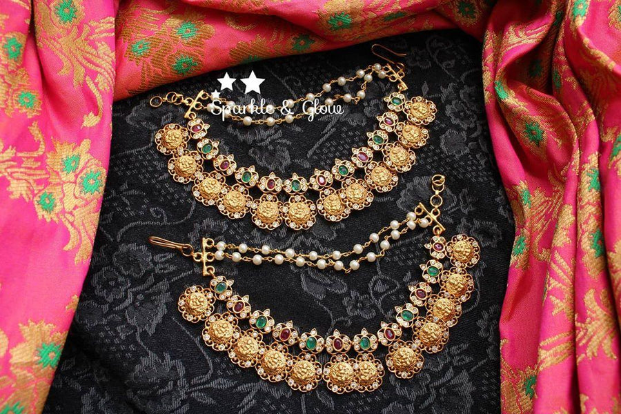 Coin cz stones matte gold earchain/mattal - Sparkle and Glow