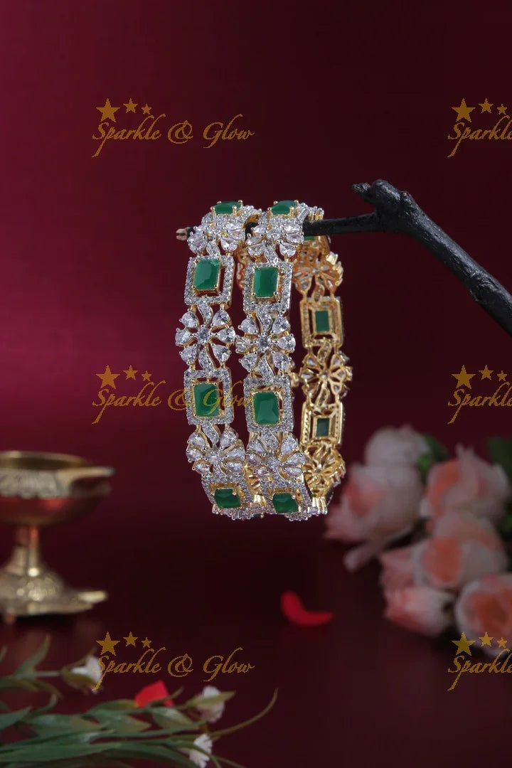 Beautiful GJ Polish floral bangles a pair - Sparkle and Glow