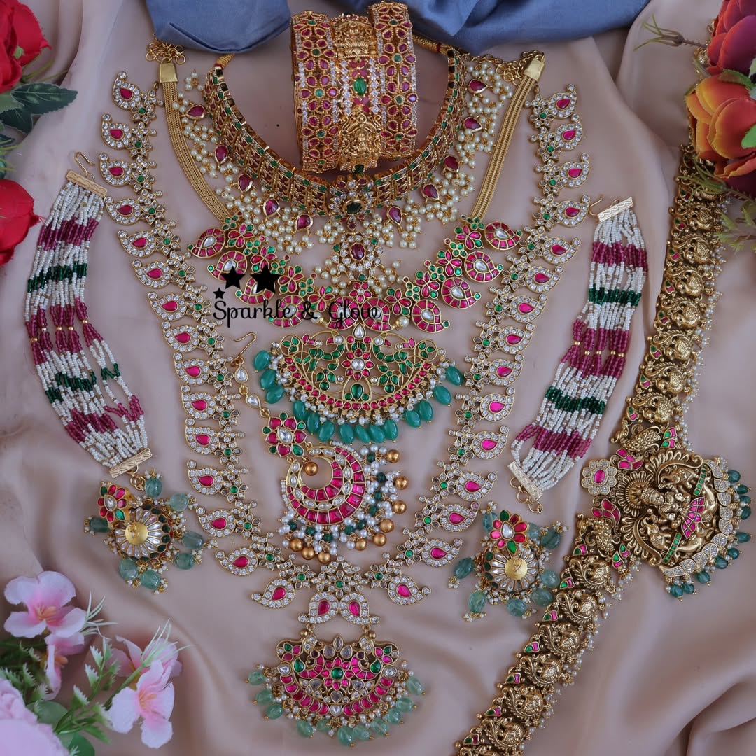 Grand Jadau Kundan Mango Floral Bridal Set