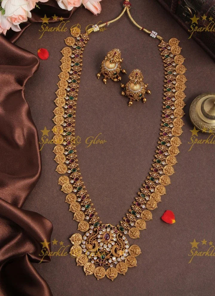 Premium Matte Floral Lakshmi Coin Necklace- Multi - Sparkle and Glow