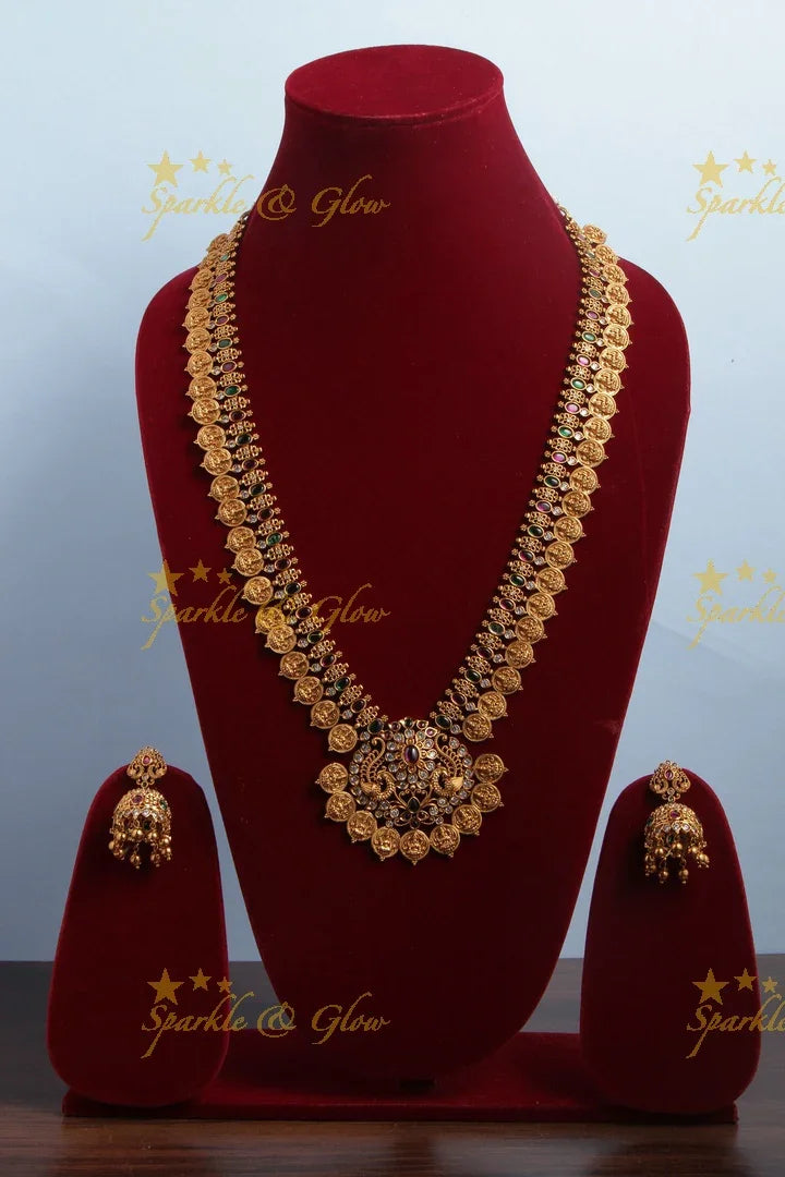 Premium Matte Floral Lakshmi Coin Necklace- Multi - Sparkle and Glow