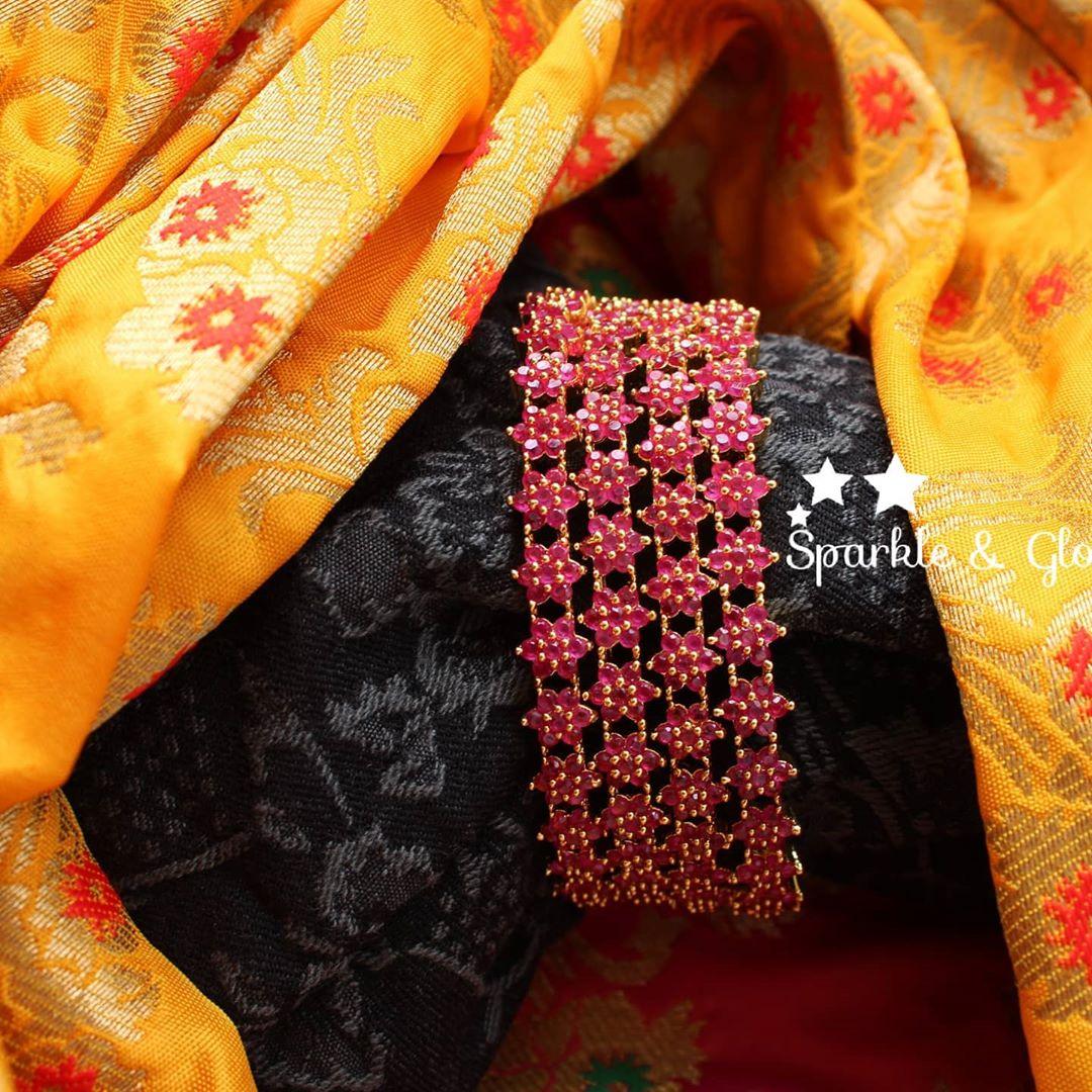 AD flower design stone bangles - Sparkle and Glow