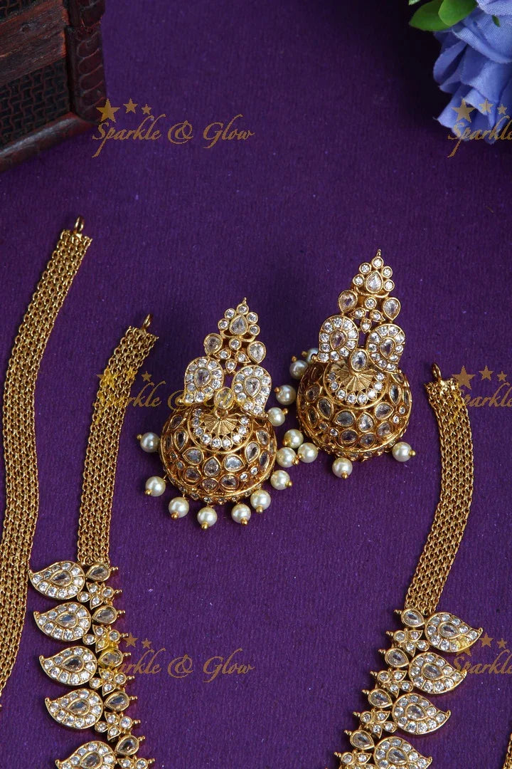 Gold Alike Polished Mango Peacock AD Bridal Set - Sparkle and Glow
