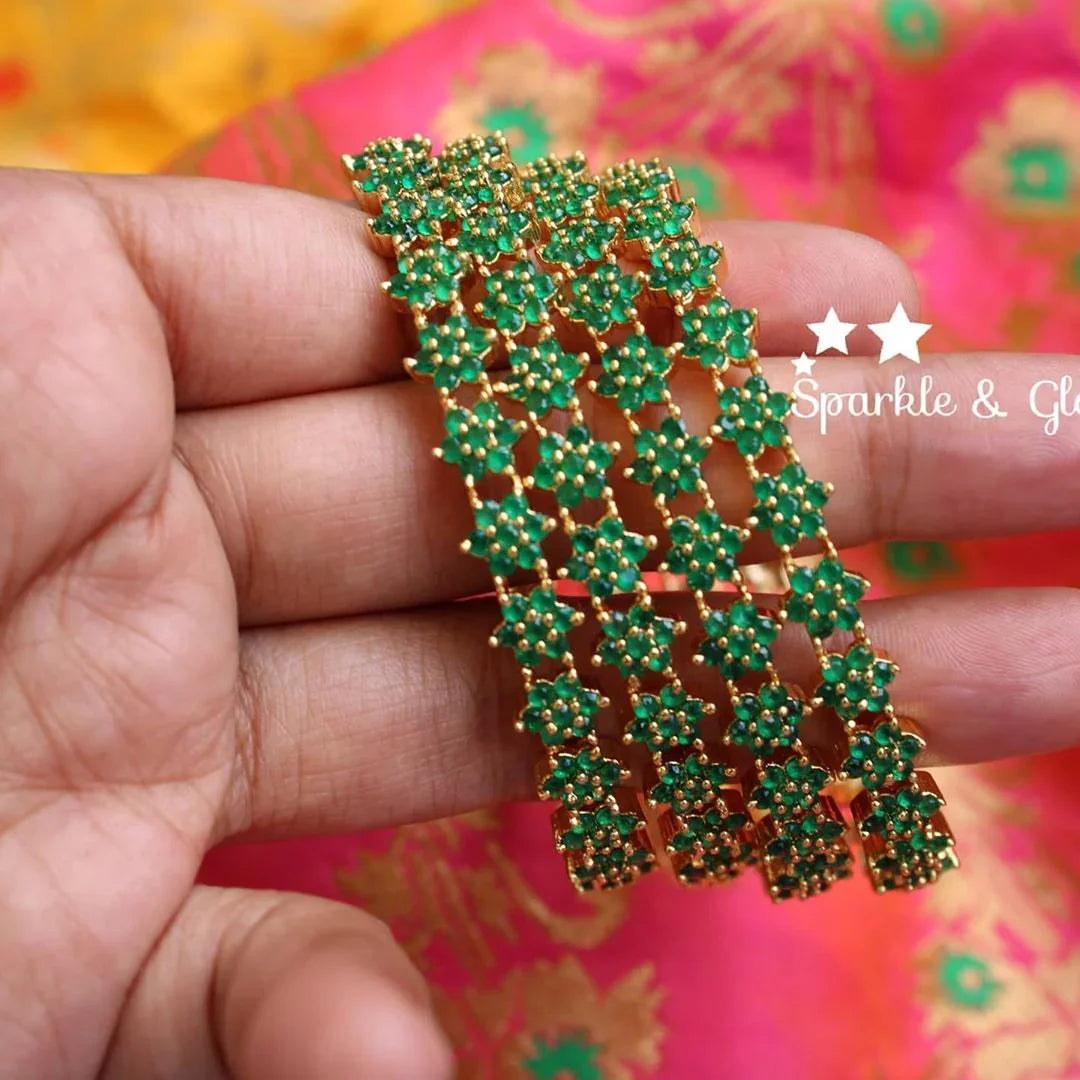 AD flower design stone bangles - Sparkle and Glow