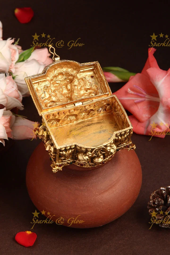 Intricately Carved Nagas Kumkum Box - Sparkle and Glow