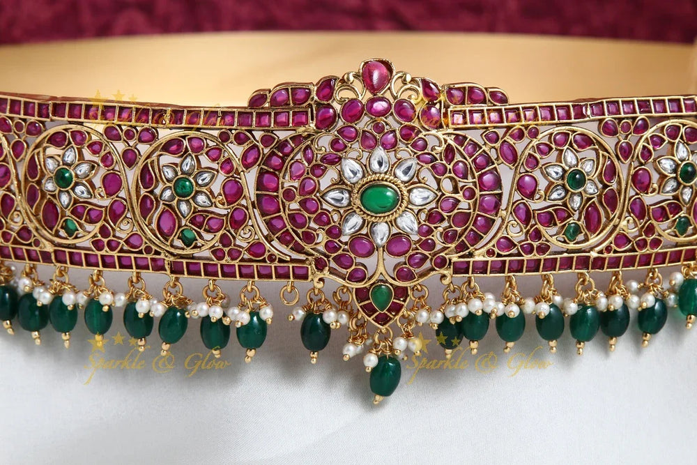 Beautiful non idol real kemp stones hipbelt with green beads - Sparkle and Glow