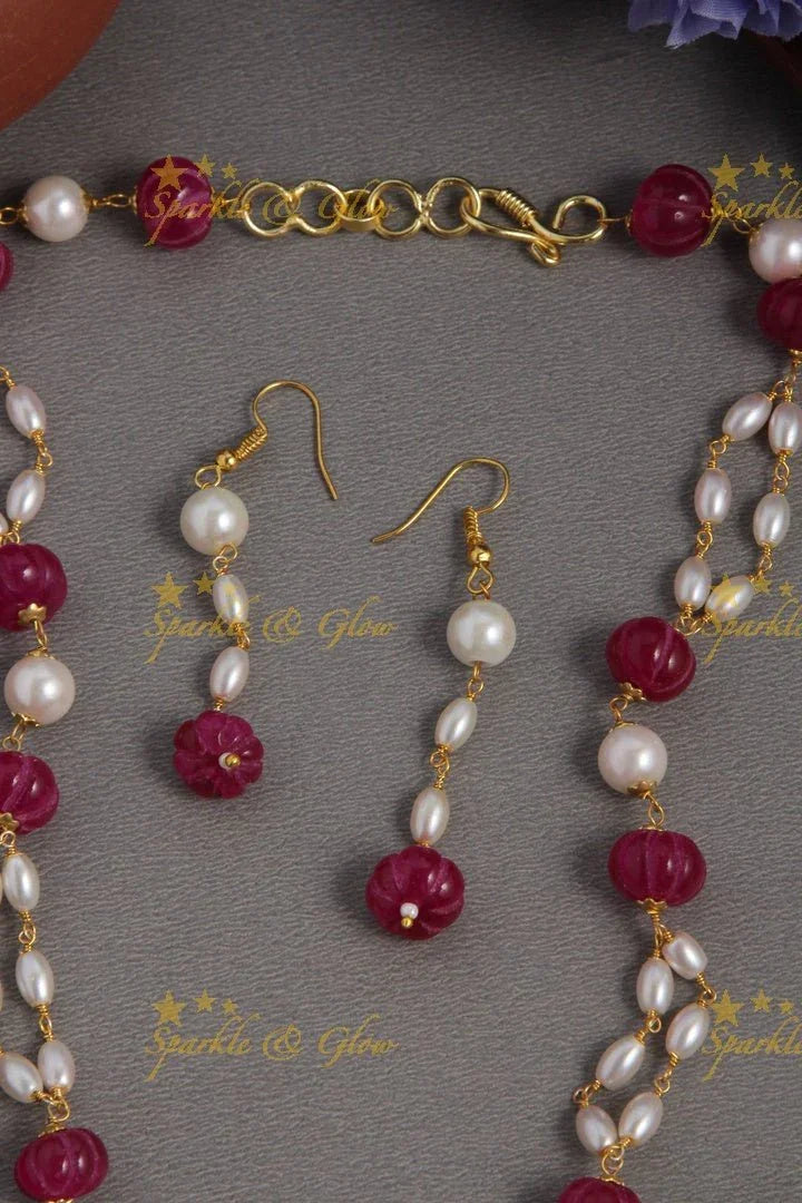 Beautiful Pearl long necklace with white beads - Sparkle and Glow