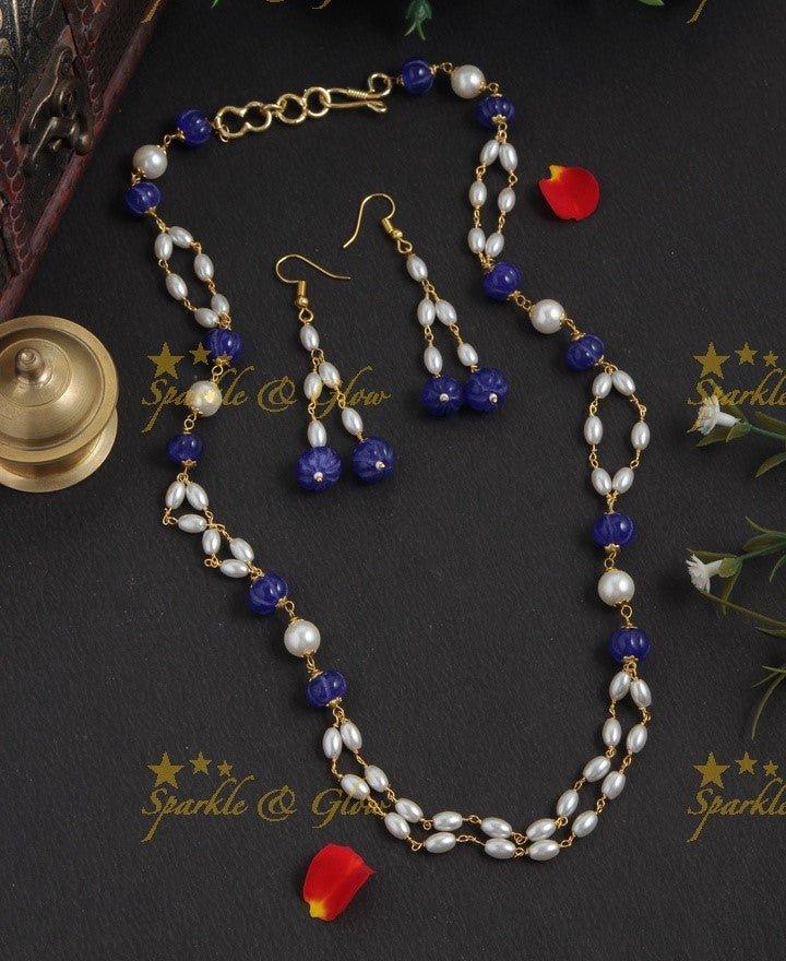 Beautiful Pearl long necklace with white beads - Sparkle and Glow