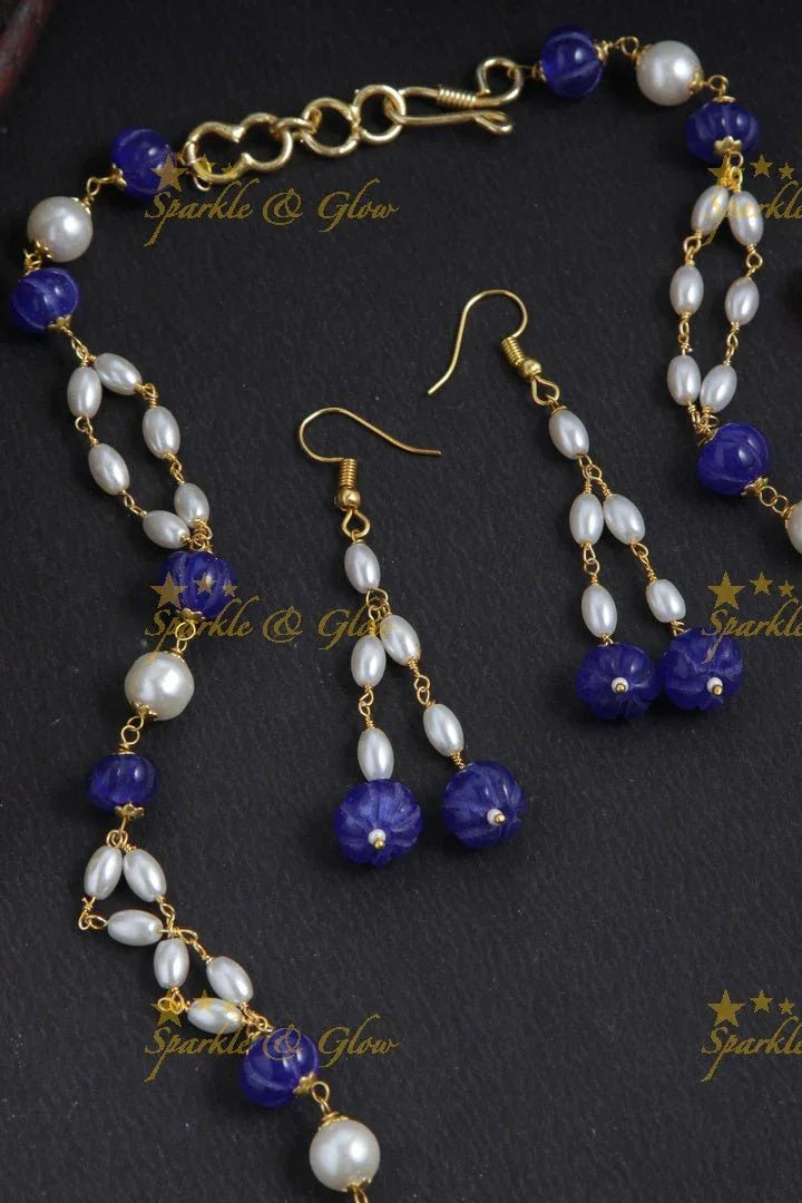 Beautiful Pearl long necklace with white beads - Sparkle and Glow