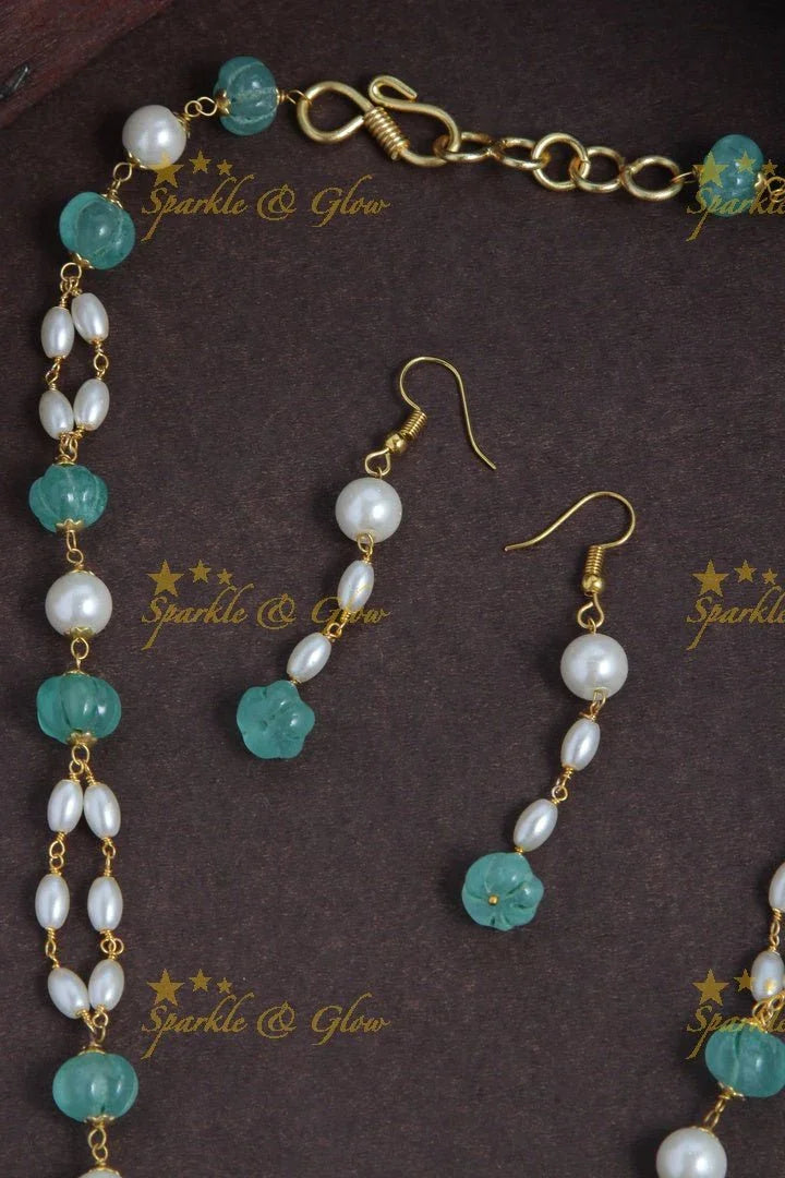 Beautiful Pearl long necklace with white beads - Sparkle and Glow