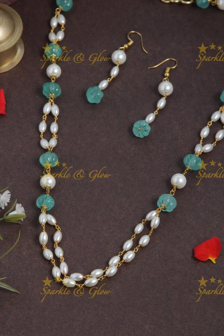 Beautiful Pearl long necklace with white beads - Sparkle and Glow