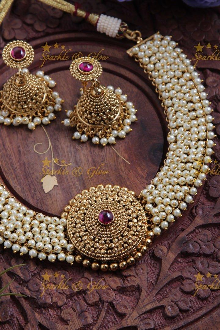 Beautiful Pearl cluster statement necklace - Sparkle and Glow