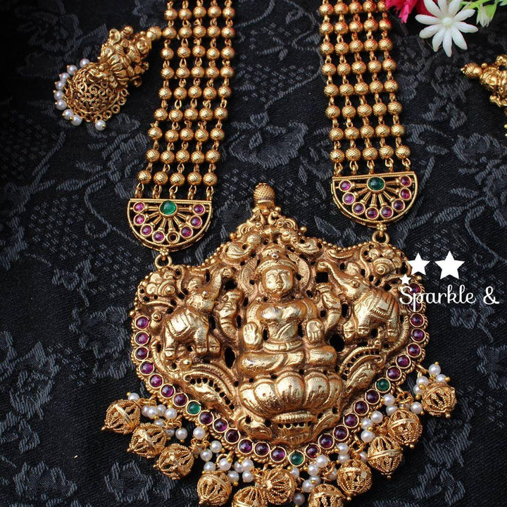Gold look alike nagas rani haram crafted with kemp stones - Sparkle and Glow