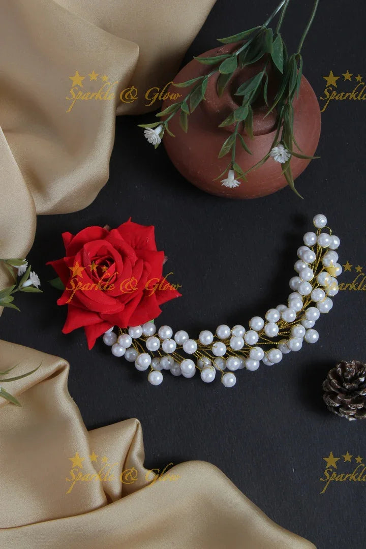 Beautiful Side Rose Pearl Hair Veena, Gajra - Sparkle and Glow