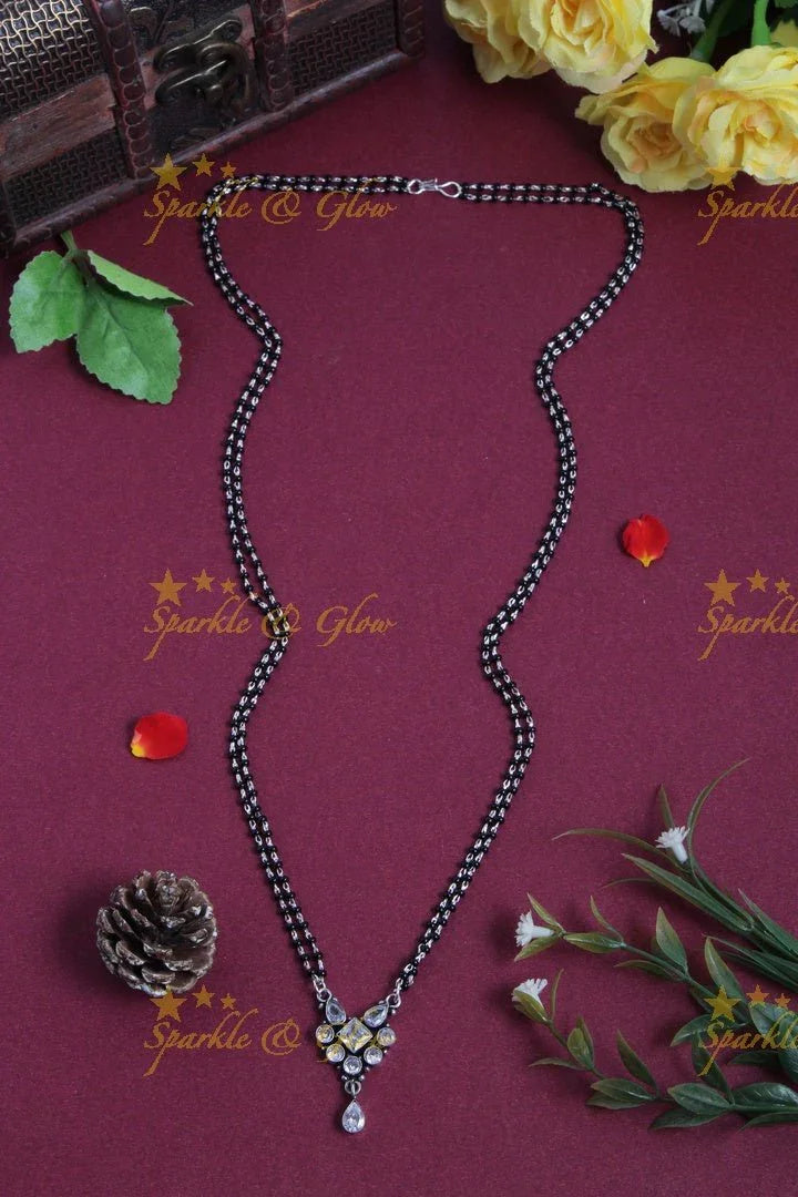Budgetted Two Layer Black bead mangalsutra chain with diamond pendent - Multi - Sparkle and Glow