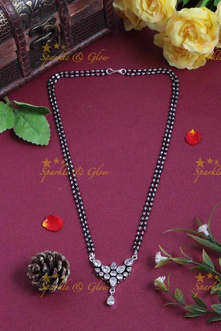 Budgetted Two layer Black bead mangalsutra chain with Multistone Pendent - Multi - Sparkle and Glow
