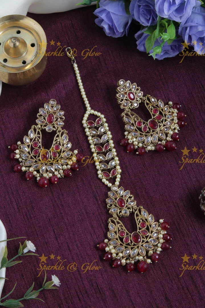Beautiful stone chandbalis with maang tikka - Sparkle and Glow