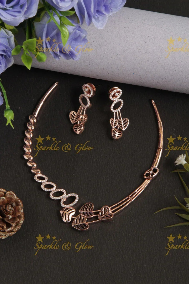 Rose Gold AD Stone heart shape Necklace - Sparkle and Glow