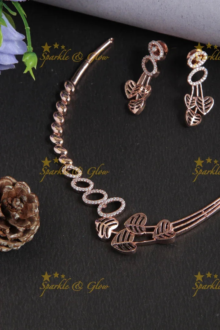 Rose Gold AD Stone heart shape Necklace - Sparkle and Glow