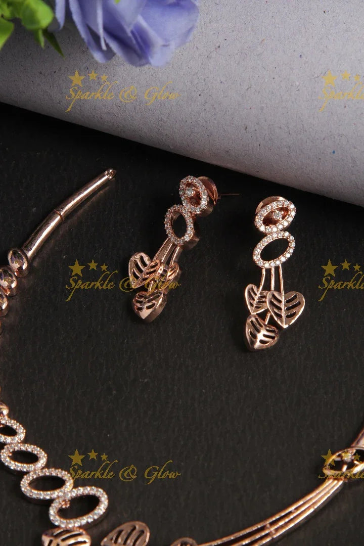 Rose Gold AD Stone heart shape Necklace - Sparkle and Glow