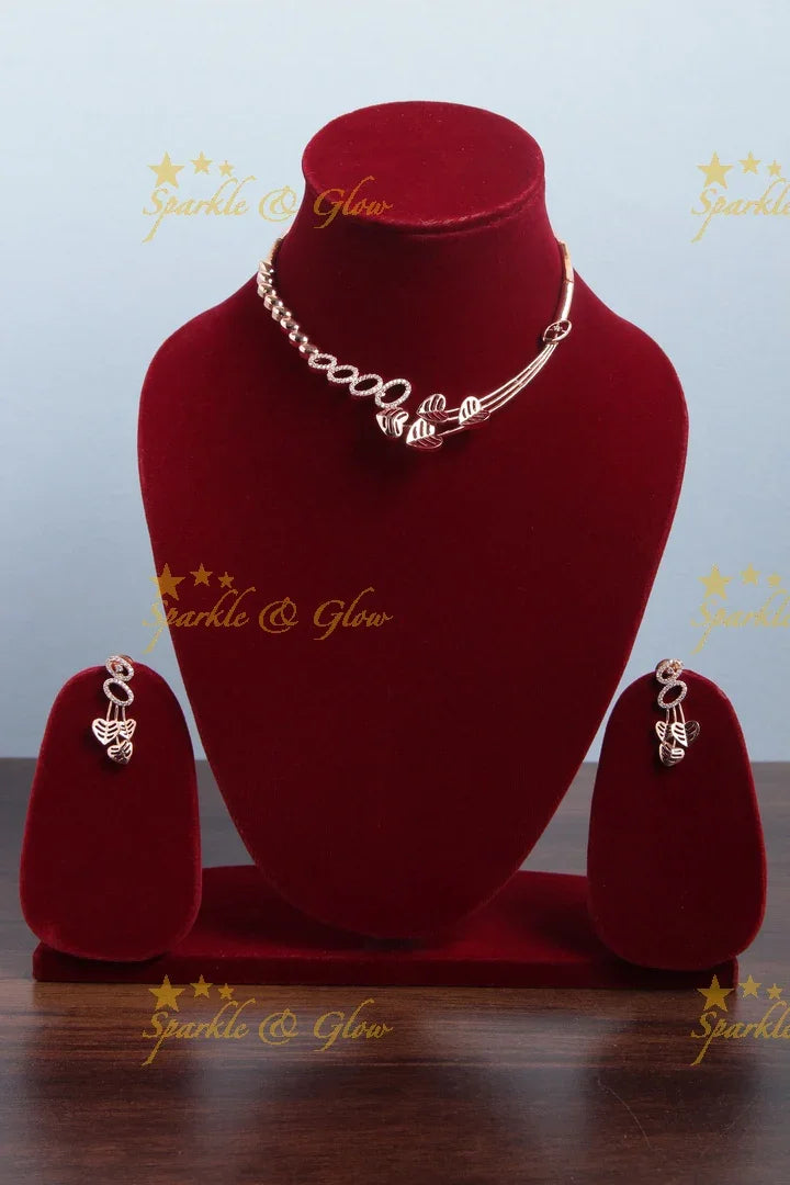 Rose Gold AD Stone heart shape Necklace - Sparkle and Glow