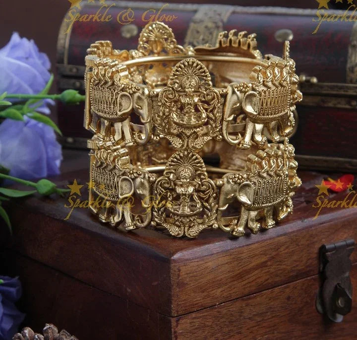 Intricately carved Elephant Lakhsmi Bangles - Sparkle and Glow