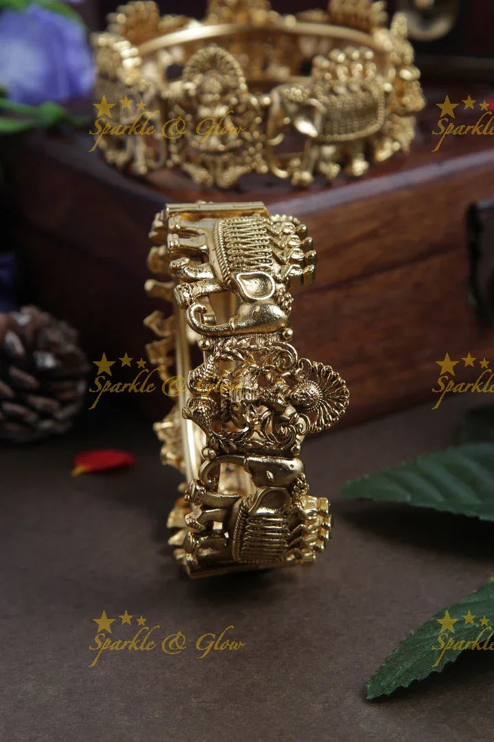Intricately carved Elephant Lakhsmi Bangles - Sparkle and Glow