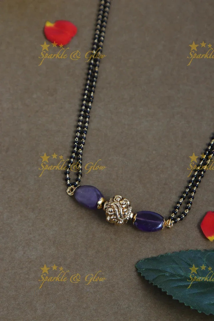 Antique black beads mangalsutra necklace - 18 inches - Violet - Sparkle and Glow
