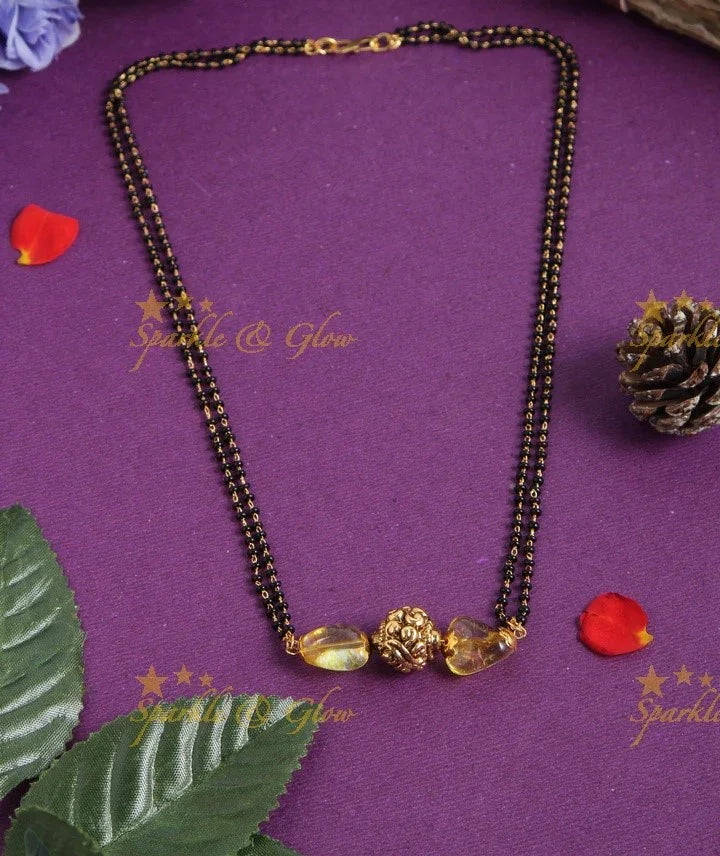 Antique black beads mangalsutra necklace - 18 inches - Violet - Sparkle and Glow