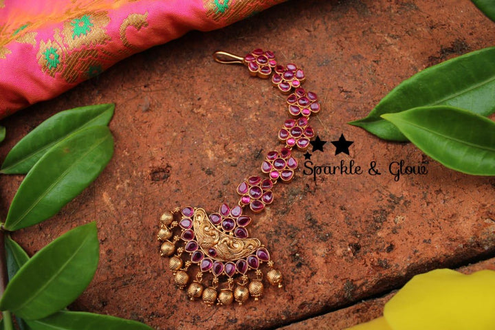 Non idol Peacock kemp stones maang tikka - Sparkle and Glow