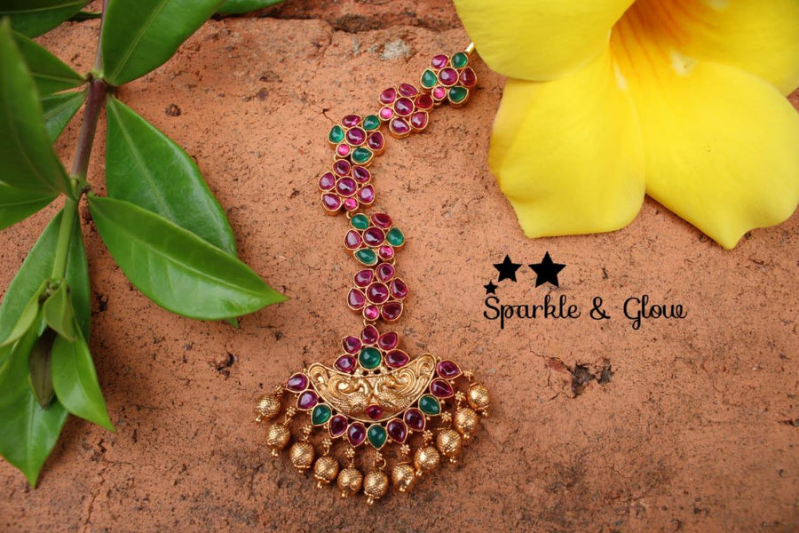 Non idol Peacock kemp stones maang tikka - Sparkle and Glow