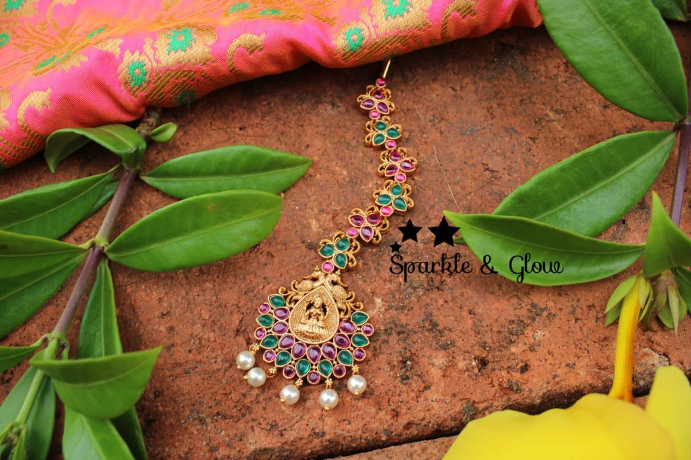 Lakshmi single line maang tikka with kemp stones - Full kemp - Sparkle and Glow