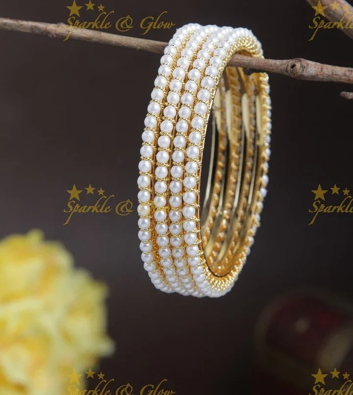 Budgetted pearl bangles set of 4 - Sparkle and Glow