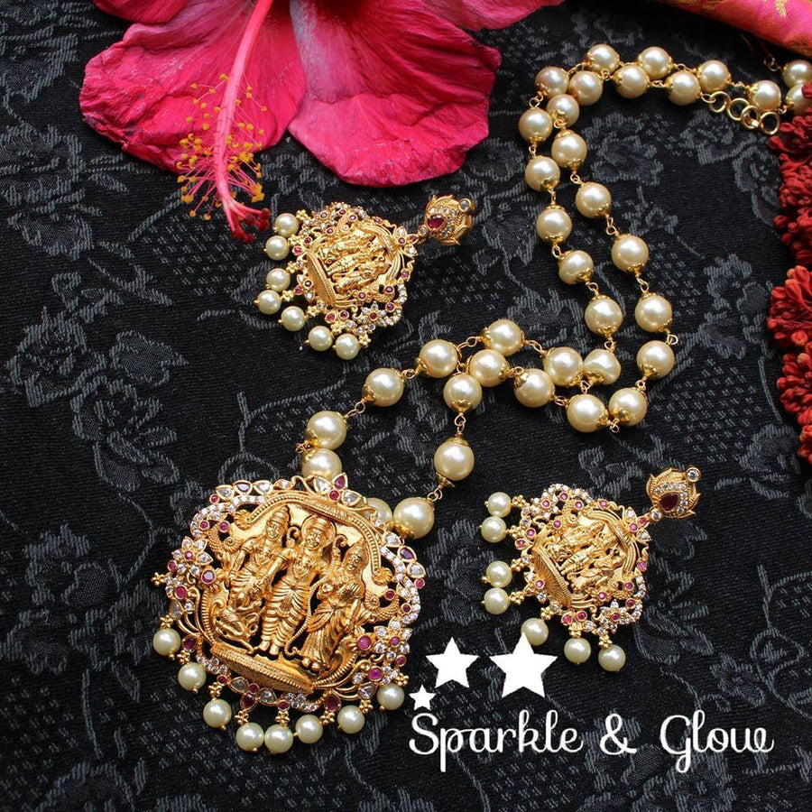 Ram parivar pendent pearl chain set - Sparkle and Glow