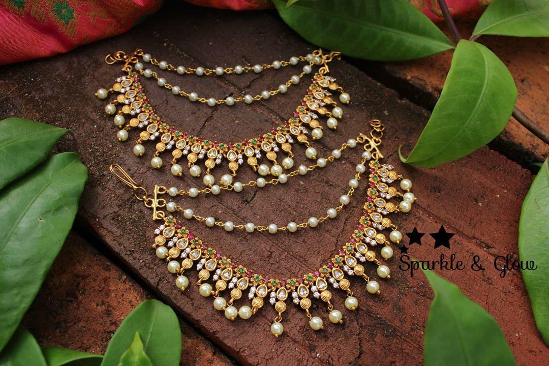 CZ stones flower design earchain - Sparkle and Glow