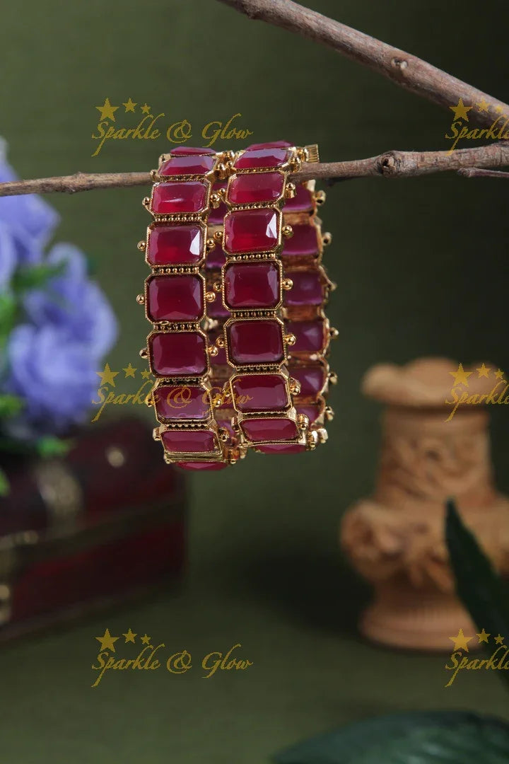 Antique Green Stone bangles -a pair - Sparkle and Glow