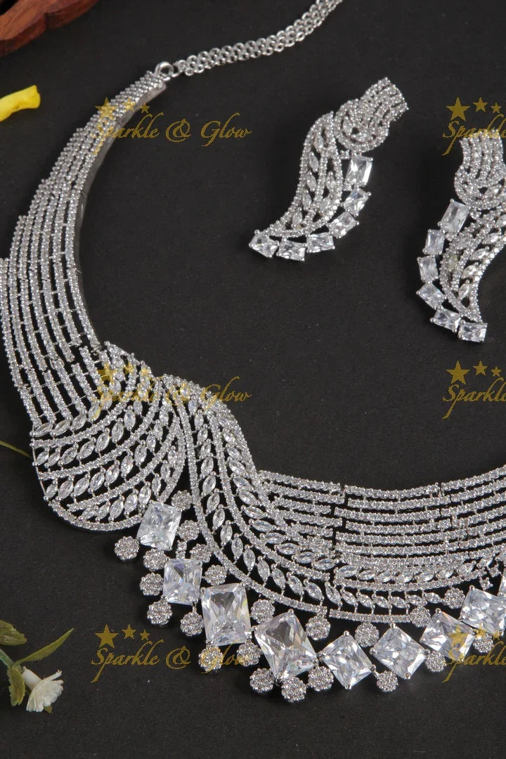 Beautiful silver short western ad necklace with bracelet and ring - Sparkle and Glow