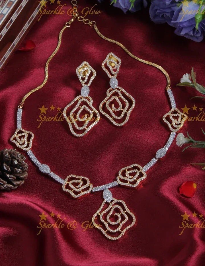 Rose shaped design AD necklace - Sparkle and Glow