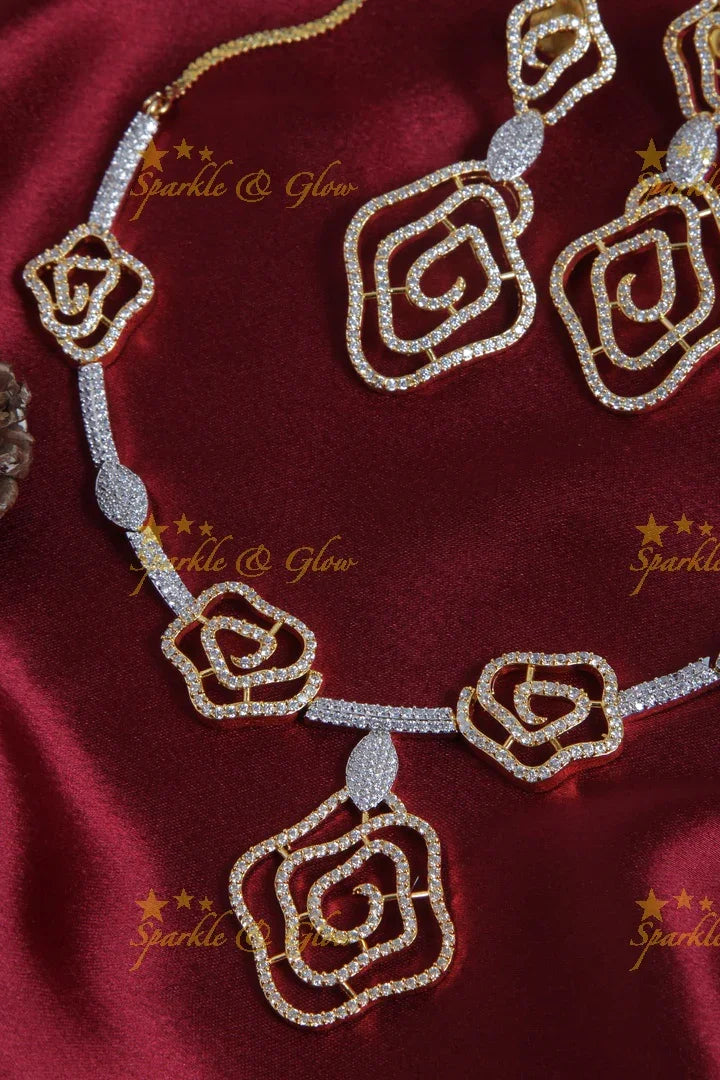 Rose shaped design AD necklace - Sparkle and Glow