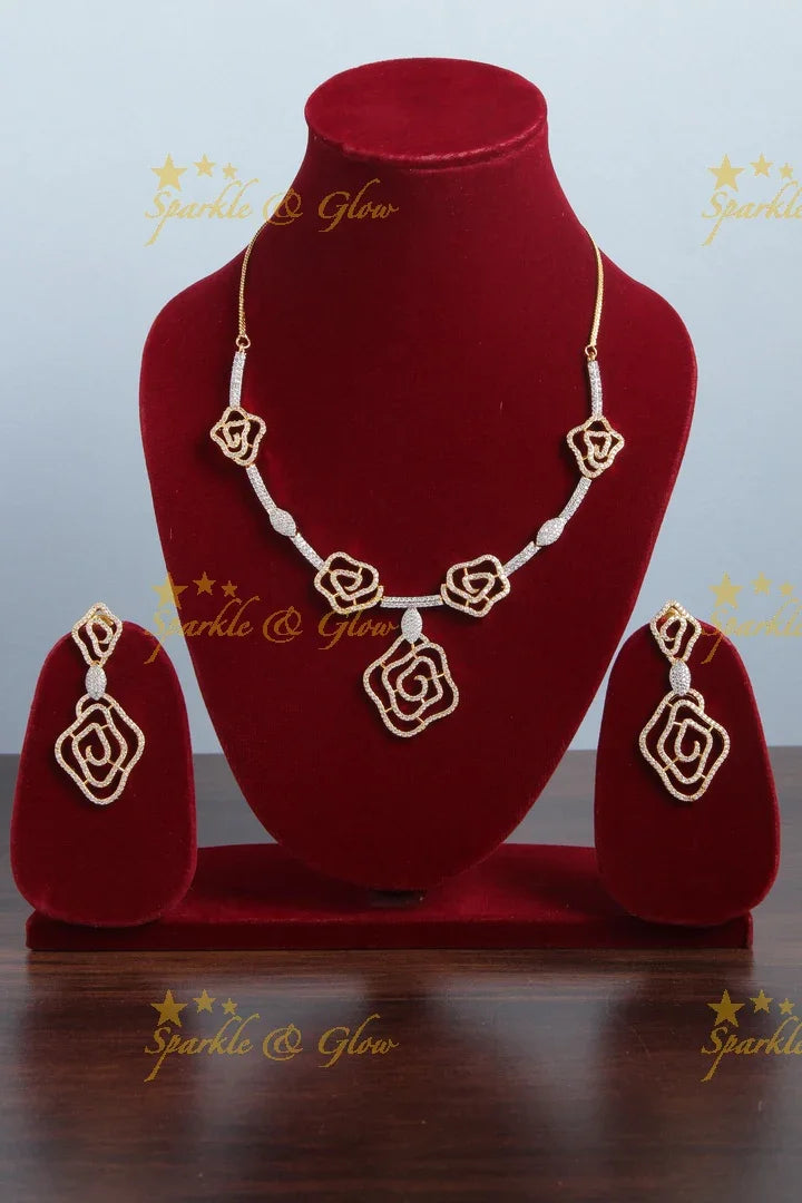 Rose shaped design AD necklace - Sparkle and Glow